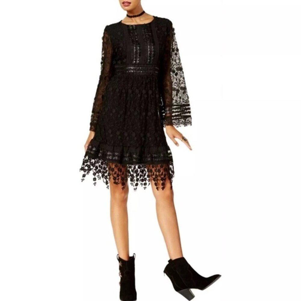 Anna Sui x INC Black Lace Fringe Hem Dress